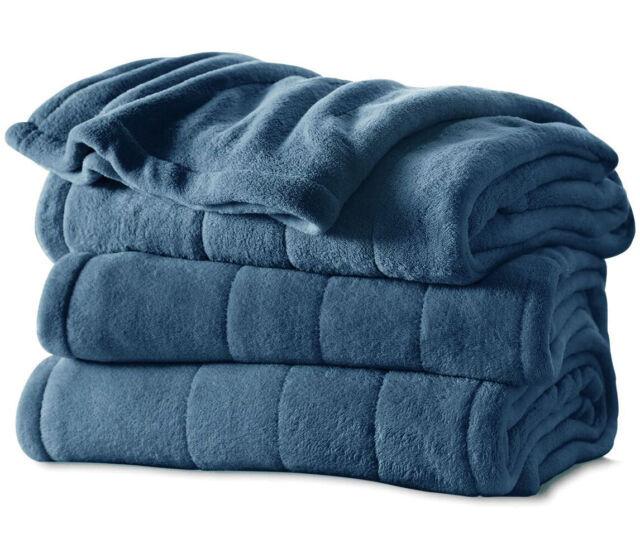 Sunbeam Microplush Heated Blanket, Navy Blue, King, 100x90