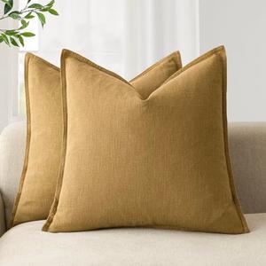 Foindtower Pack of 2, Decorative Linen Soild Throw Pillow Covers Soft Accent Cushion Case Boho Farmhouse Pillowcase for Chair Couch Sofa Bedroom Living Room Home Decor 24 x 24 Inch Honey Mustard