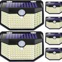 HMCITY 120 LED Outdoor Solar Lights with Motion Sensor and 3 Lighting Modes, IP65 Waterproof Wide Solar Wall Lights Ideal for Garden Patio Yard (Front Button 6Packs, Black Shell-Daylight White) (Black)