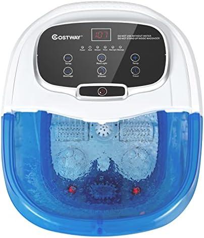 Foot Spa/Bath Massager, with Motorized Rollers, Shiatsu Massage, Shower, Heat, Red Light, Temperature Control, Timer, LED Display, Drainage Pipe for Foot Stress Relief (Dark Blue)
