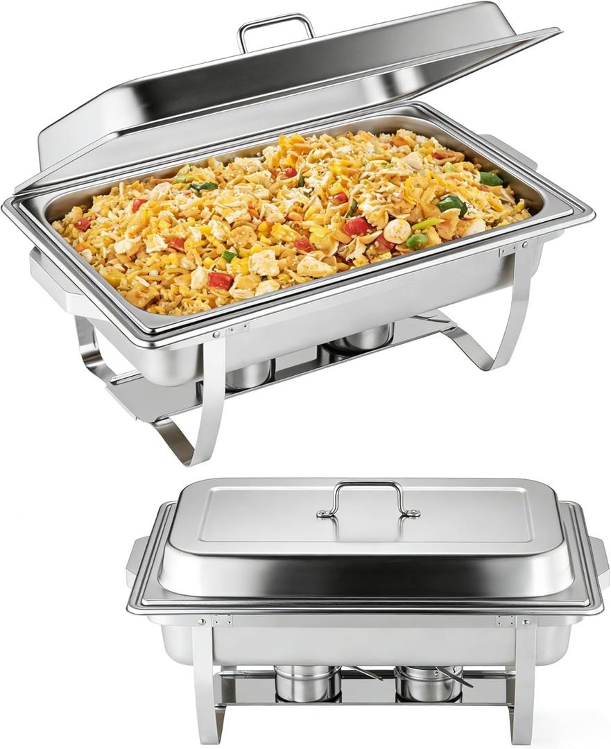  1 Set Chafing Dishes for Buffet, 8QT Stainless Steel Chafers with Lids, Pans & Fuel Holders, Buffet Warmers Sets for Parties, Events, Banquets, Weddings, Dinners