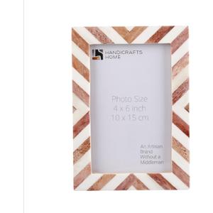 Handicrafts Home 4 by 6 Brown Vintage Picture Frame  Handmade chevron Bone Inlay Photo Frame for Rustic Farmhouse Decor, Neutral Home Aesthetic, Modern Boho Wall Decor, Vintage Shelf Styling, Living Room & Bedroom Picture Frame, Perfect for Wedding, Christmas Gift, Decor & Holiday