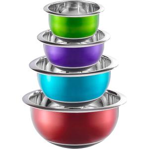 Cattela Home Colorful Mixing Bowl- 4 Pc Set- Stackable Nesting Bowls- Stainless Steel Mixing Bowls Non Slip Silicone Bottom- Cookware Set