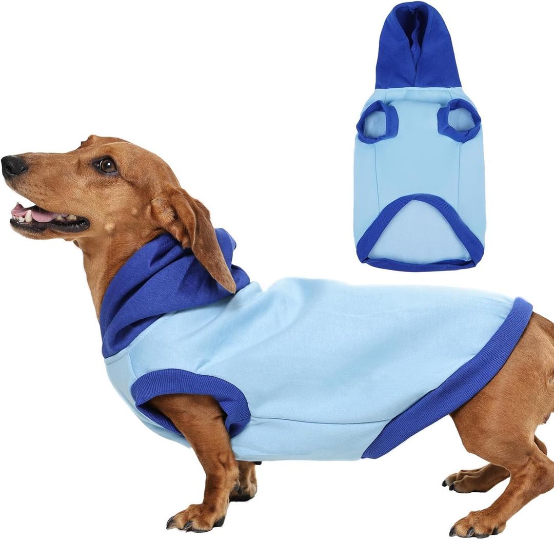 Hoodie for Small Dogs-M - Blue Cozy Pet Sleeveless Sweater | Spliced Hooded Vest,Soft & Warm Sweatshirt with Leash Hole for Easy Walk, Fall Winter Clothes Indoor Use (MChest 20.9")