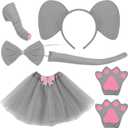 Newcotte 6 Pieces Elephant Costume Kids Set Include Grey Elephant Ears Headband Nose Tail Paws Bow Tie Tutu Skirt Halloween Animal Fancy Dress Costume Kit Party Cosplay Accessories for Birthday (Gray)