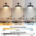 42 Inch Retractable Ceiling Fan with Light and APP/Remote Control, 6 Speed Dimmable Reversible Memory Ceiling Fan, Modern Silent Ceiling Fan for Bedroom, Living Room, Dining Room, Black