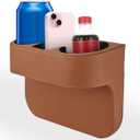 Car Cup Holder, Auto Front Seat Organizer, Multifunctional Cup Drink Holders with PU Leather Cover, Gap Filler Storage Box Coin Console Side Pocket Cell Mobile Phone Holder (Brown)