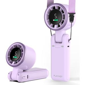 PlayHot Portable Handheld Turbo Fan, 5-Speed Personal Fans, 5000mAh Rechargeable Fans Up to 12 Hours, Weight only 0.6lb Small Fan, Hand/Neck/Desk Fan 3 IN 1, Beach Vacation Essentials(Purple)