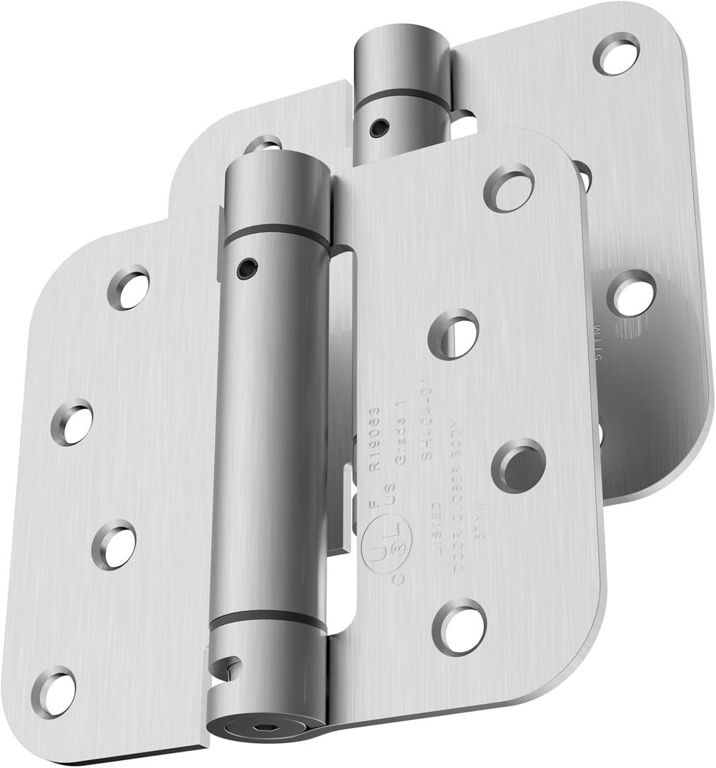 Self Closing Door Hinges, 4 Inch x 4 Inch, 5/8" Radius, UL Listed, Pack of 2, Brushed Nickel