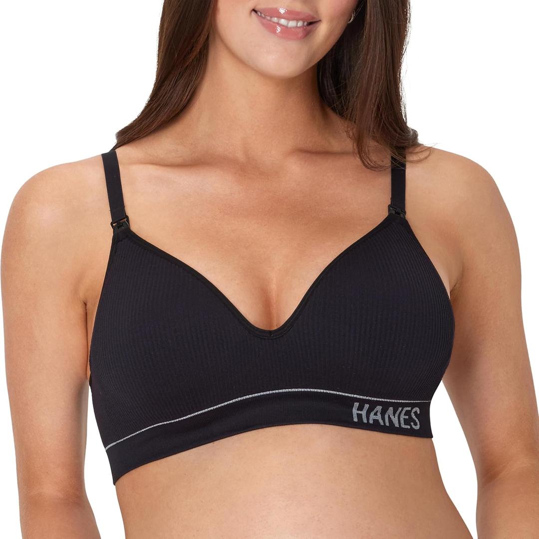 Hanes Women's Maternity Nursing Bra, Seamless Wireless Nursing Bralette for Women, Adjustable Straps Small