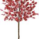 Lunmon 1 Pack Eucalyptus Artificial Tree, 4ft Faux Fall Tree with Spike, Christmas Decorations for Home Porch, Realistic Leaves Plant Decor for Outdoor Indoor,Without Vase (Dark Red)
