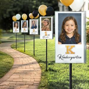 2026 Graduation Decorations - K-12 Yard Signs with Ground Stakes - Gold Graduation Decoration for Kindergarten High School Middle School - Class of 2026 Photo Lawn Sign for Party Supplies