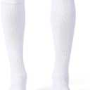 CelerSport 2 Pack Soccer Socks for Youth Kids Adult Over-The-Calf Socks with Cushion, White (2 Pack), Medium
