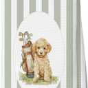 Poodle Golf Kitchen Towels, Poodle Gifts for Women, Golfer Gifts for Women, Sage Green Striped Golfing Dog Decoration Tea Towels Kitchen Hand Towels 16x24 Inch for Kitchen Bathroom Decor