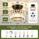 Piepooye 2 Pack Small Crystal Semi Flush Mount Ceiling Light Fixture Modern Black Mini Round Chandelier Metal E26 Ceiling Lamp for Hallway Bathroom Entryway Kitchen Closet