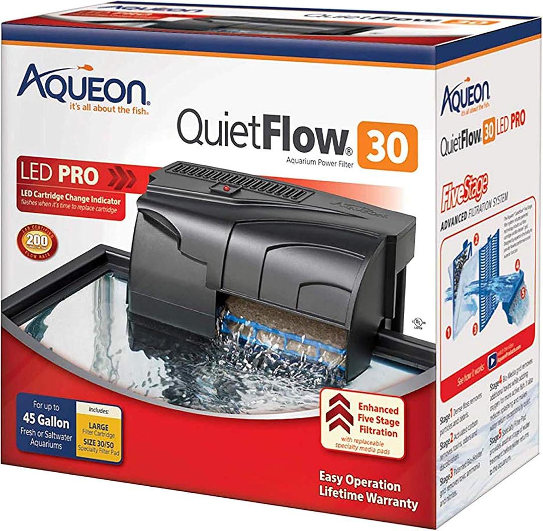 Aqueon QuietFlow 30 LED PRO Aquarium Fish Tank Power Filter For Up To 45 Gallon Aquariums