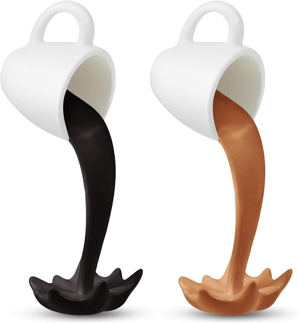 Jetec 2 Pcs Floating Spilling Coffee Cup Magic Pouring Splash Coffee Mug Pouring Spilling Mugs Cafe Novelty Funny Cup Sculpture Art Decoration for Home Decor(Brown, Black)