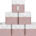 13x13 Inch Cube Storage Bins with Reinforced Bottom Cardboard, 6 Pack Large Collapsible Fabric Storage Cubes with Handles for Shelf, Closet, Toy, Laundry Organization (White&Pink)