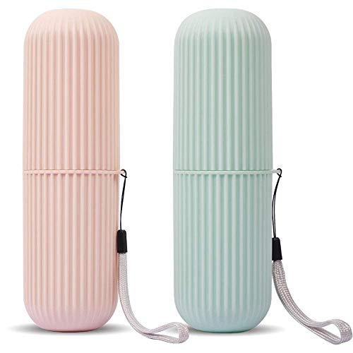 UCEC Travel Toothbrush Case, Toothbrush Holder Travel, Toothbrush Case for Traveling, Camping, Home, School, Business, Bathroom, 7.7" x 2.36" x 2.36" for Soft Toothbrush Up To 7.4 inch (Green, Pink) 2 Pack