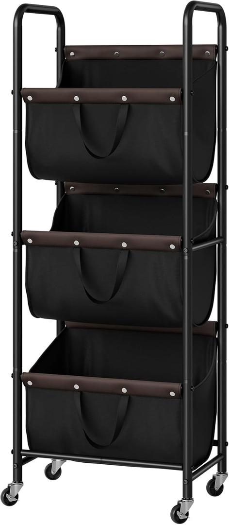 GRANNY SAYS 3 Tier Laundry Sorter, Laundry Basket with Wheels, Laundry Room Organization and Storage, 3 Section Rolling Laundry Cart for Dorm, Bathroom, Bedroom, Closet, Black