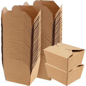 PINGEUI 60 Pack Kraft Food Containers, 30 oz Kraft Paper Brown Take Out Lunch Meal Food Packaging Boxes Leak and Grease Resistant to Go Containers for Catering Restaurant Picnic Party