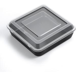 TeamFar Square Baking Pan, 8Inch Cake Tin with Lid with Stainless Steel Core & Nonstick Coating, for Baking Roasting Serving, Non-toxic, Easy to Release & Clean- (1 Pan + 1 Lid) (Black)