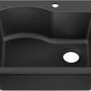KRAUS Quarza 25-inch Drop-In/Undermount Single Bowl Granite Kitchen Sink in Black, KGD-441BLACK