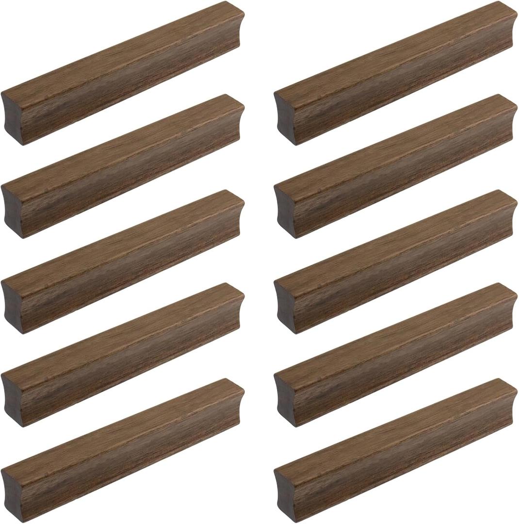 10PCS Wooden Simple Drawer Handles, 3.78"(96mm) Hole Centers Cabinet Pulls Rectangle Solid Wood Hardware Handles Decorative Furniture Pulls for Dresser Wardrobes (Walnut,Hole Dis.3.78")