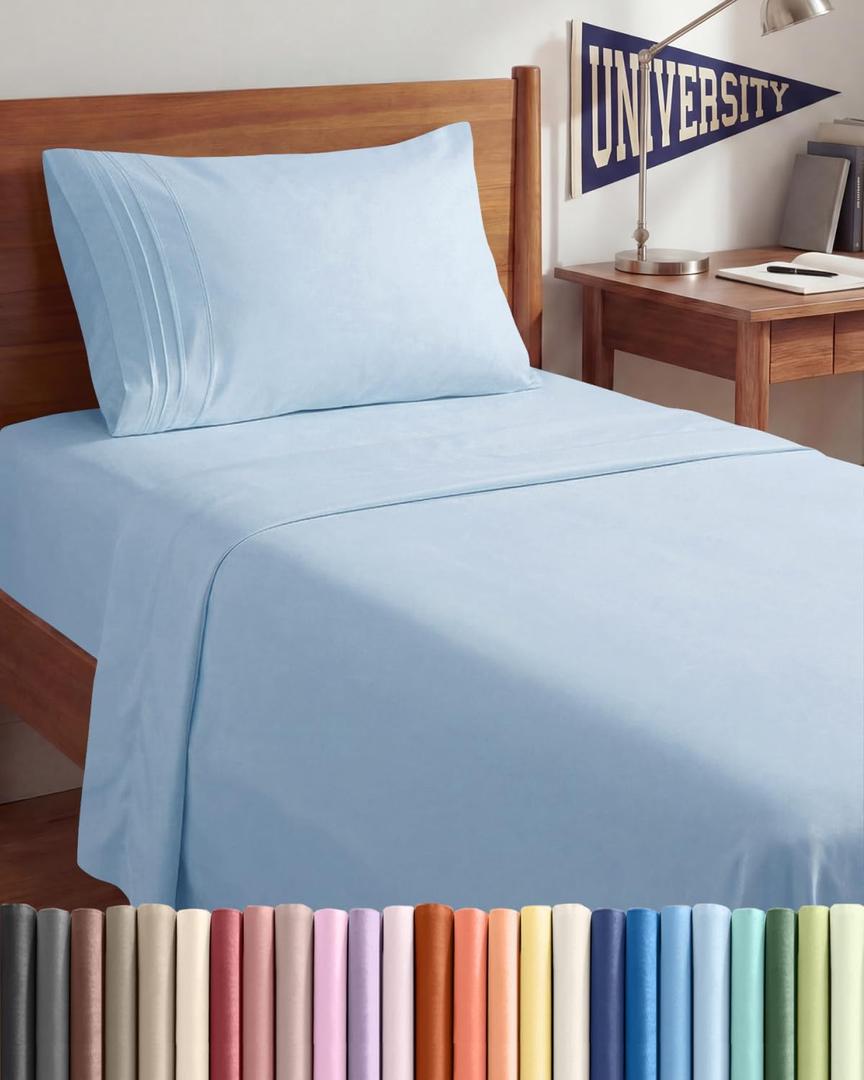 Twin XL Size 3 Piece Sheet Set - Comfy Breathable & Cooling Sheets - Hotel Luxury Bed Sheets for Women & Men - Deep Pockets, Easy-Fit, Soft and Wrinkle Free Sheets - Sky Blue Oeko-Tex Bed Sheet Set