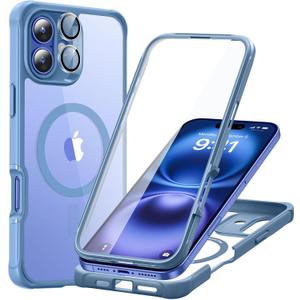 ESR for iPhone 16 Plus Case, Compatible with MagSafe, Full-Body Military-Grade Drop Proof Case with Built-in 9H+ Tempered Glass Screen Protector, Armor Series, Clear Blue