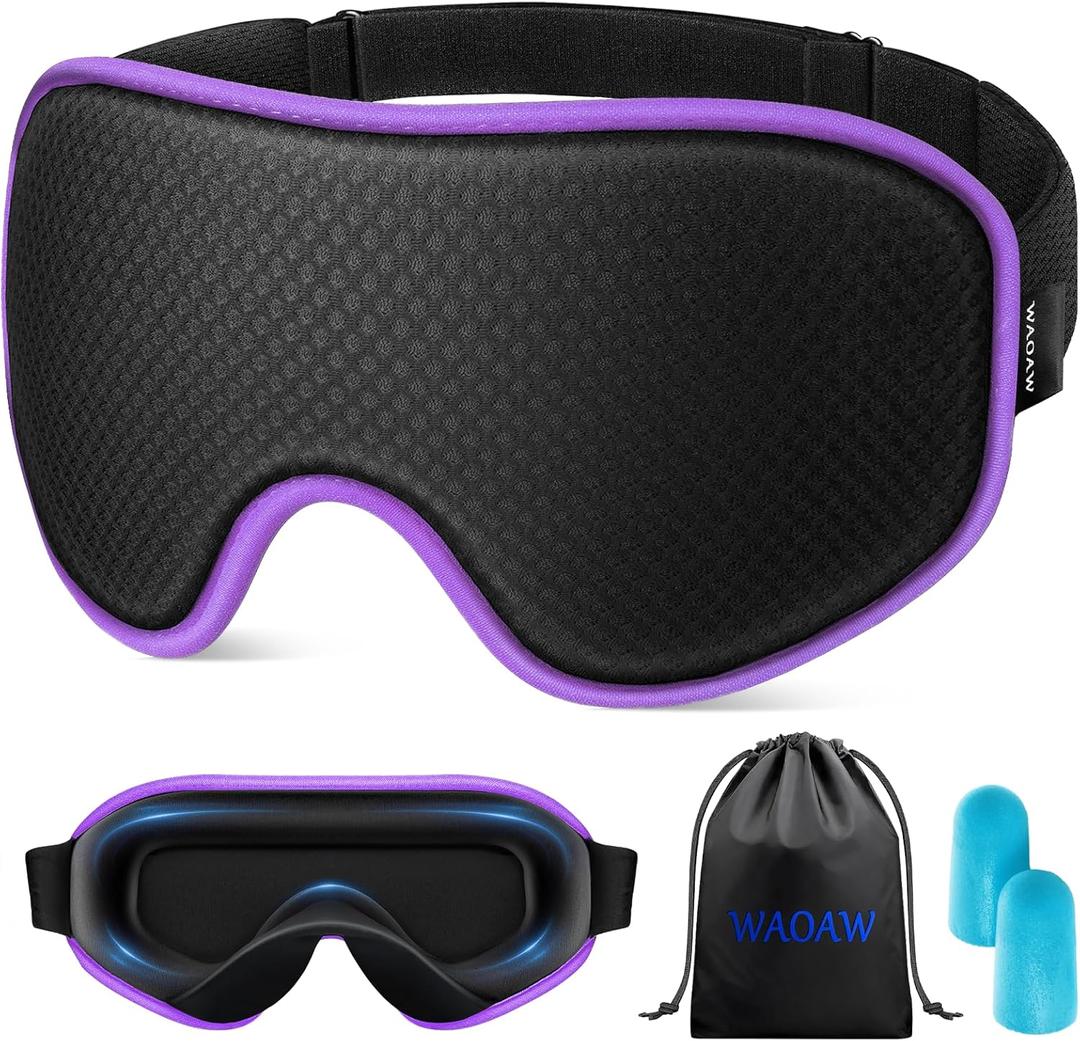 WAOAW Sleep Mask for Men Women: Blackout Eye Masks for Sleep - 3D Breathable Soft Comfortable Eye Mask for Travel - Adjustable Light Blocking Night Masks for Sleeping (Purple)