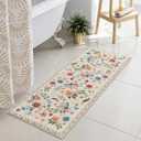 Uphome Bathroom Runner Rug, Boho Beige Long Bath Mat, Modern Plush Soft Machine Washable Bath Rug, Non-Slip Farmhouse Botanical Floor Carpet for Entryway Bathroom Bedroom, 18x47 inch