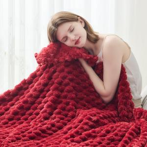 NEWCOSPLAY Super Soft Throw Blanket Red Premium Silky Flannel Fleece 3D Clouds Stylish Jacquard Lightweight Bed Blanket All Season Use 350GSM (Red, Throw(50"x60"))