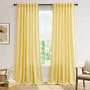 SMABU Yellow Boho Linen Curtains 90 Inches Long 2 Panels Set, Light Filtering Semi Sheer Drapes with Back Tab & Rod Pocket, Tassel Decor for Bohemian Farmhouse Living Room, Bedroom, 52x90