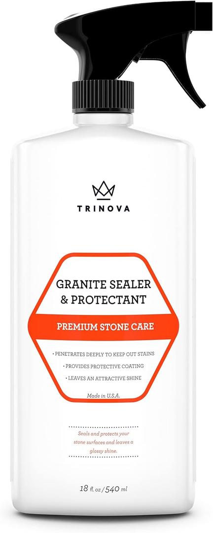 TriNova Granite Sealer & Protector  Best Stone Polish, Protectant & Care Product  Easy Maintenance for Clean Countertop Surface, Marble, Tile  No Streaks, Stains, Haze, or Spots - 18 fl oz