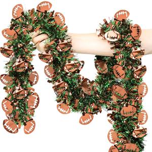 50 FT Football Party Decorations, Football Tinsel Garland Brown Green Shiny Metallic Twist Football Garland for Sports Game Home Tree Mantle Stairs Indoor Outdoor Football Party Decorations