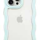 Anuck for iPhone 15 Pro Max Case Wavy Edge Clear Back Design, Anti-Slip Grip Cute Wave Curly Frame Shape Shockproof Soft TPU & Hard Bumper Protective Phone Case Cover for Women Girls, Light Blue , Pack of 4