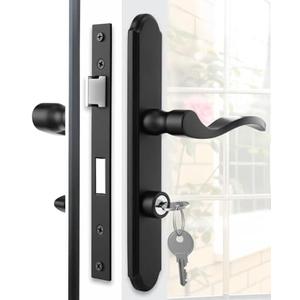 MaxxGeek Flat Slot Storm Door Handle Complete Set, Mortise Keyed Lever Mount Latch with Deadbolt for Screen and Storm Doors (Matte Black)