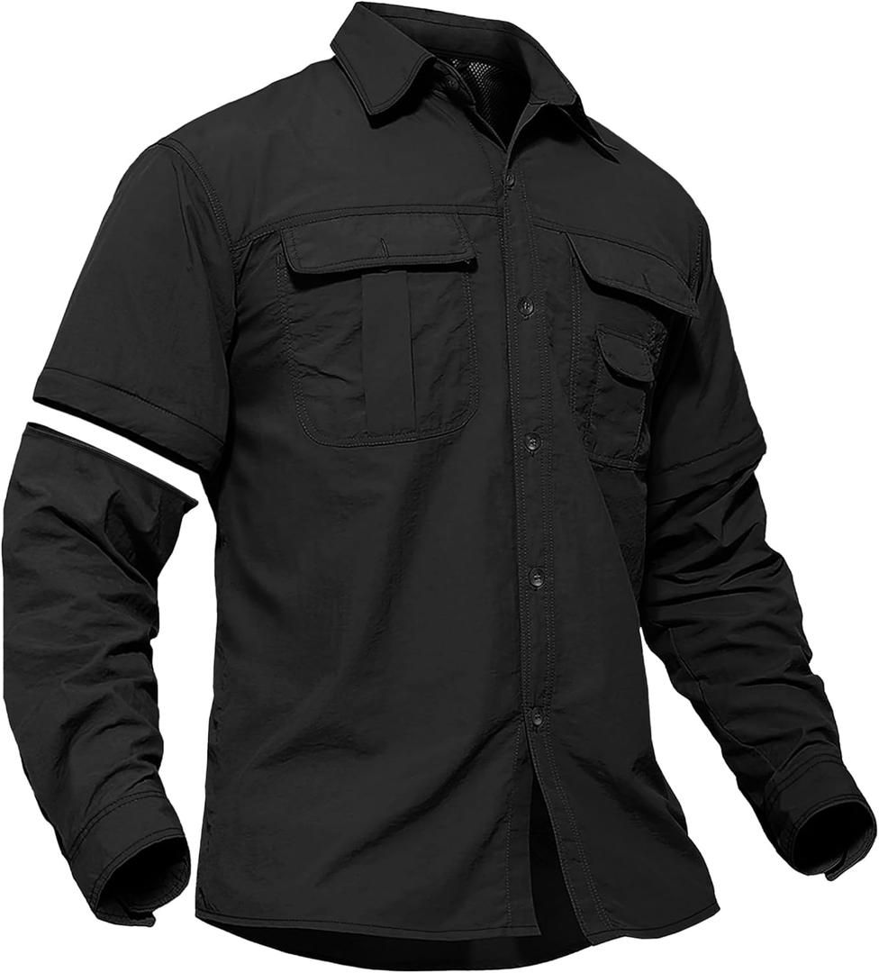 TACVASEN Men's Convertible Long Sleeve Fishing Shirts Quick Dry Button Up Tactical Shirts for Work Safari Hiking (XX-Large, Black) TACVASEN Men's Convertible Long Sleeve Fishing Shirts Quick Dry Button Up Tactical Shirts for Work Safari Hiking (XX-Large, Black)