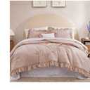 Queen Comforter Set - 7 Pieces Ruffle Pink Bedding Sets, Shabby Chic Farmhouse Bed in a Bag Queen with Ruffle Comforter, Floral Sheets, Pillowcases & Shams