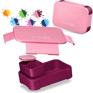 My Vesperbox Lite  Mini Lite - Kids Bento Lunch Box  Extra Durable Lunchbox for Toddlers and School  Leakproof, Child-Friendly, Ideal for Daycare, Preschool & Elementary School (7.48 x 5.12 x 1.97 in, Mini Lite - Pink - Purple - 19x13x5cm)