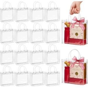 Jutieuo 24 PCS Clear Gift Bags with Handles, 7.9 x 7.9 x 3.2 Inches Reusable Plastic Goodie Bag Transparent Party Favor Bags Bulk for Weddings Birthdays Events, Classrooms & Celebrations