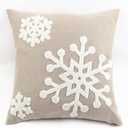 WOMHOPE Pack of 4 Christmas Pillow Covers Embroidery Sleigh Snowflakes Winter Decorative Square Cushion Covers Shells 18 X 18 Inches for Bed,Sofa,Couch (B (Set of 4) Griege)