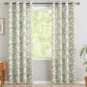 Green Floral Curtains for Living Room 84 Inches Long French Country Green Peony Print on Beige Linen Curtains Light Filtering Cottage Window Treatment Farmhouse Drapes,Pack-2,50" W X 84" L