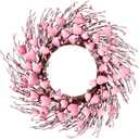 Sggvecsy 21 Handmade Foam Heart Shaped Wreath Pink Pip Berry Artificial Rustic Twig Wreath Artificial Door Wreath for Wedding Party Home Office Decor