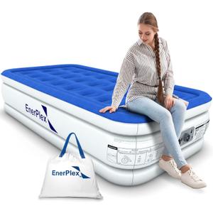 EnerPlex Twin Air Mattress with Built-in Pump - 16 Inch Double Height Inflatable Mattress for Camping, Home & Portable Travel - Durable Blow Up Bed with Dual Pump - Easy to Inflate/Quick Set Up