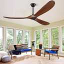 60 inch Ceiling Fan Without Light, Ceiling Fan No Light with Remote Control and Quiet DC Motor, Outdoor Fans for Patios without Lights, Solid Wood 3 Blades,ETL Listed - Dark Walnut