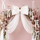 13Pcs Large White Pearl Silk Satin & Tulle Bow Coquette Decor,17x55 Inch Giant Bow with 12 Small Satin Bows, DIY Photo Backdrop Wall Hanging Decor for Wedding Bridal Baby Shower Birthday Girls Room