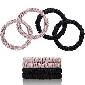 22 Momme Pure Mulberry Silk Scrunchies, Silk Hair Ties Elastics for Hair Sleep, Hair Care and No Damage, 4 PCS (Black*2+Lotus Pink*2)