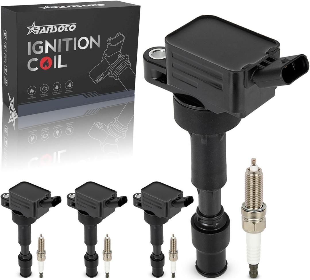 RANSOTO UF816 Ignition Coil Pack & Double Iridium Spark Plug Compatible with 2016-2021 Hyundai Elantra Kona Sonata Veloster Kia Forte Optima Soul 2.0L Replaces 93175 Set of 4